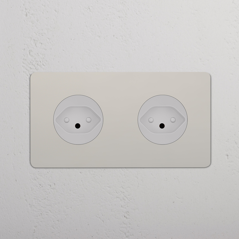 Kew Double 2x Swiss Type J Socket - Polished Nickel | White