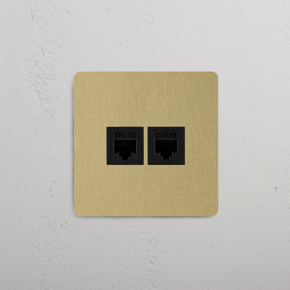 Kew Enkele 2x RJ45 voedingsmodule - Antiek messing - Zwart
