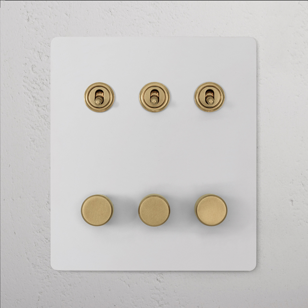 6G 3x Toggle Switch & 3x Dimmer Switch - Paintable Antique Brass