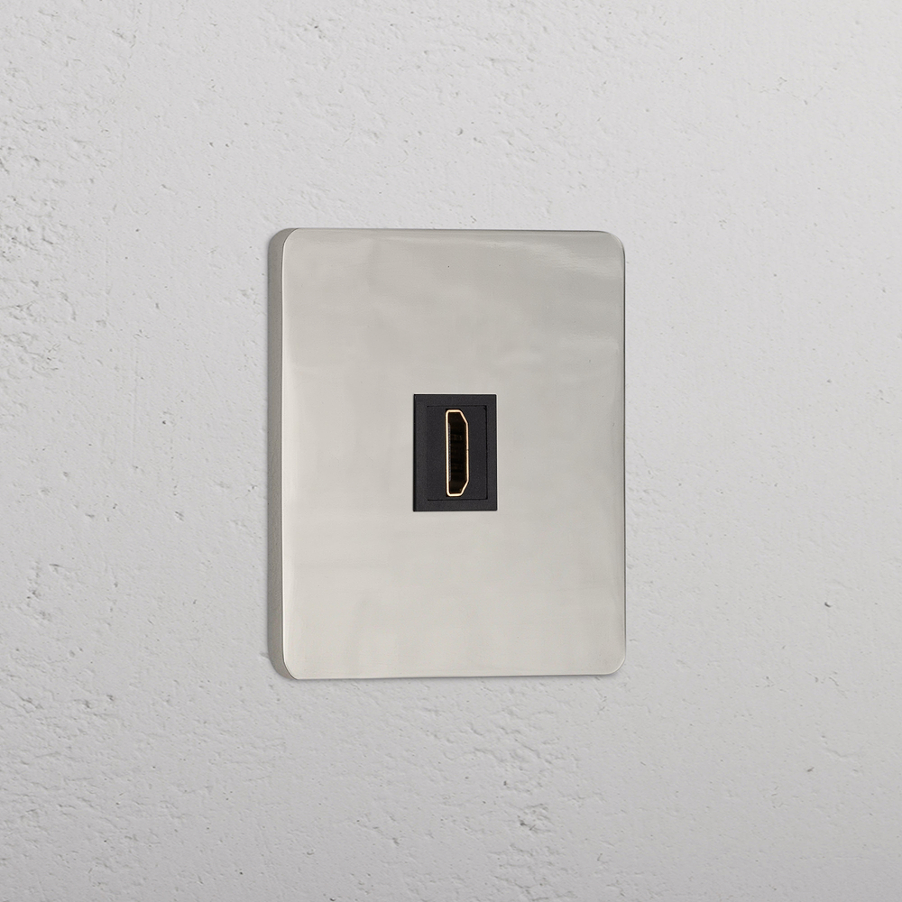 Grove HDMI-Anschluss 1x in Einfachrahmen – Poliertes Nickel | Schwarz