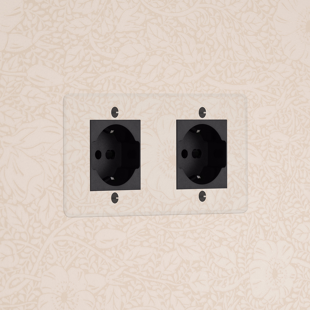 Kew Dubbele 2x Schuko/Bipasso stopcontact – Doorzichtig | Zwart