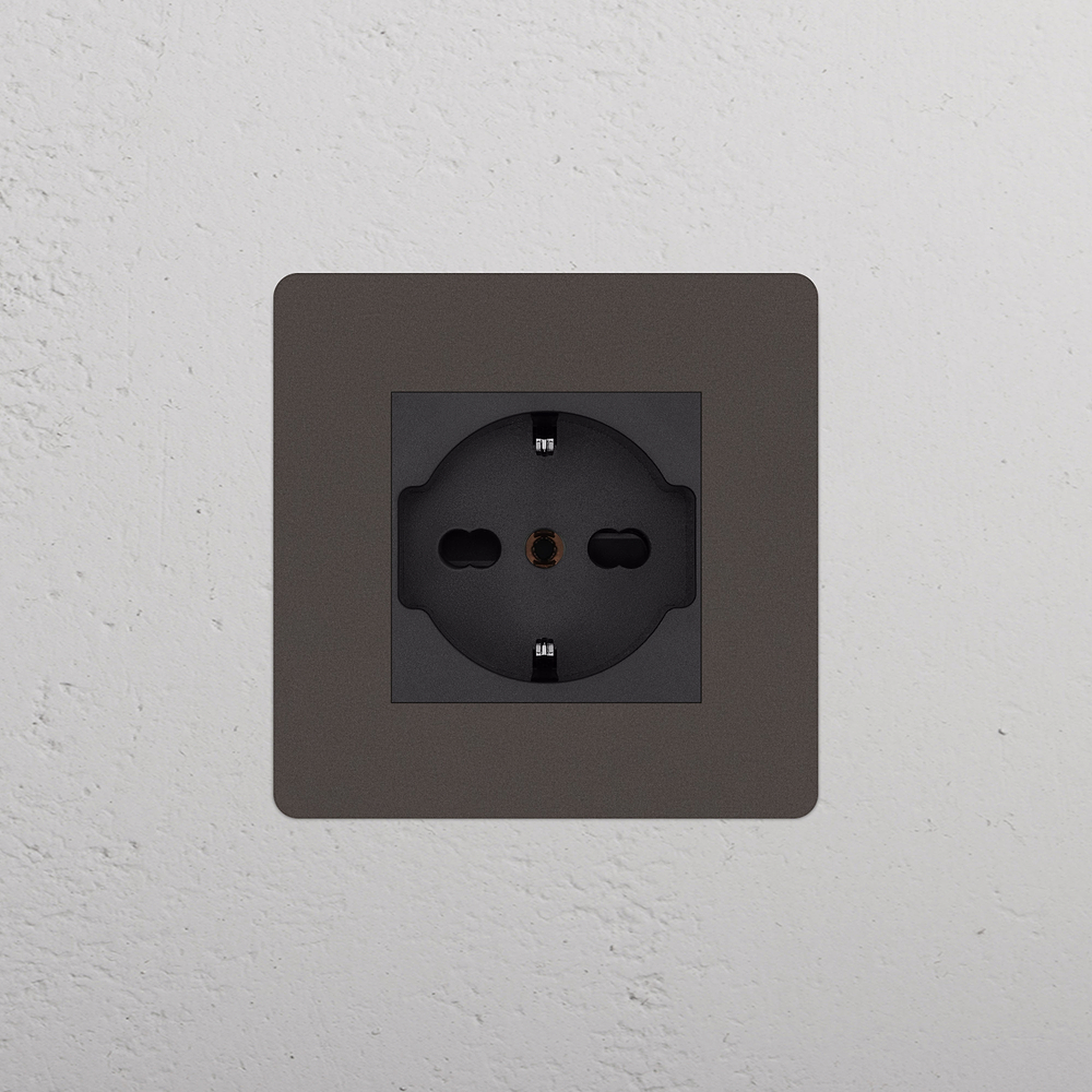 Kew Single Schuko/Bipasso Socket - Bronze | Black