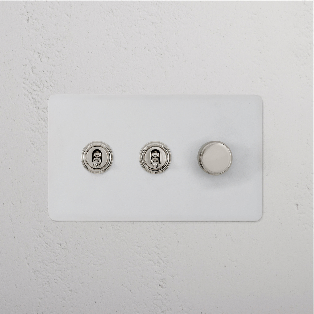 3G 2x Toggle Switch & Dimmer Switch - Paintable Polished Nickel
