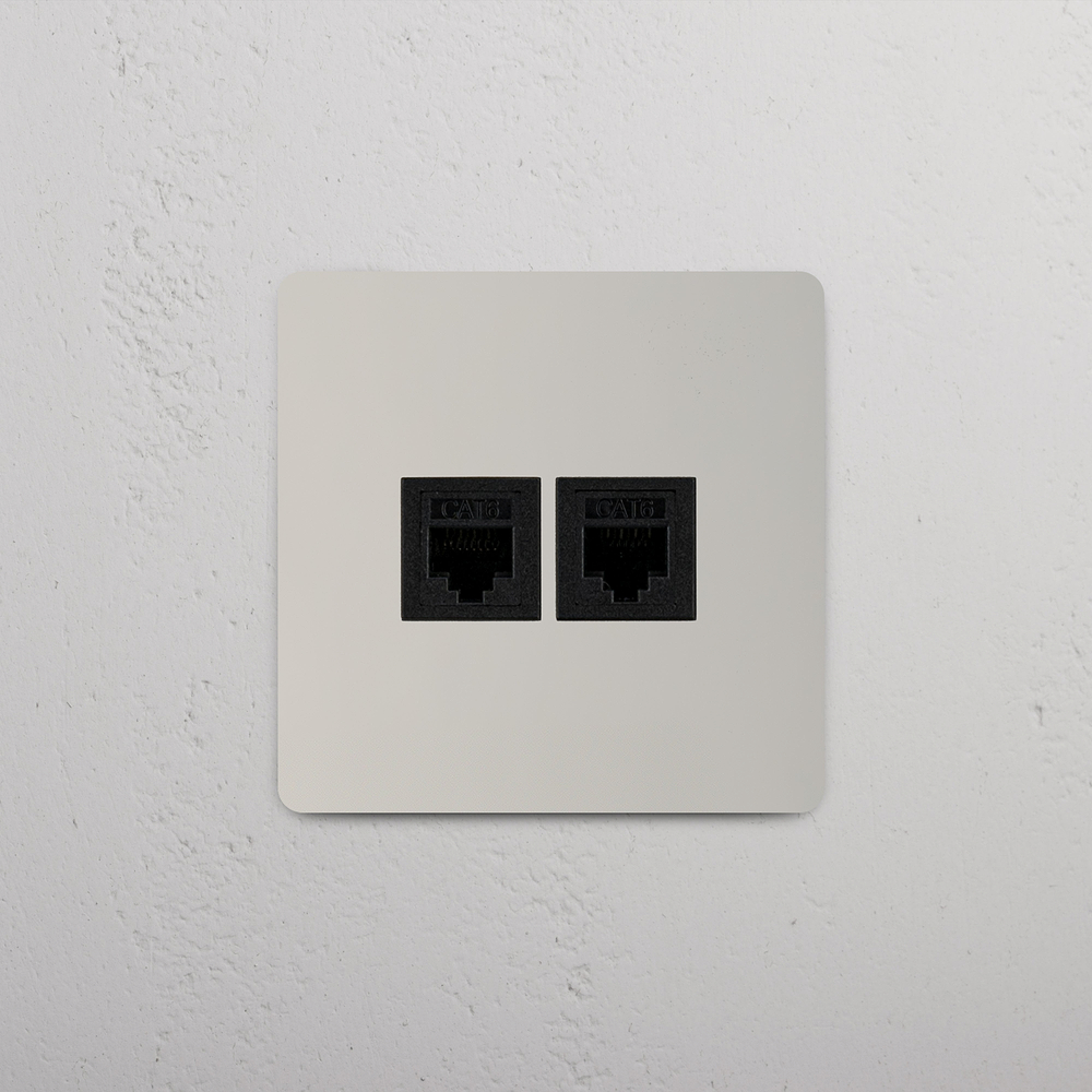 Kew Single 2x RJ45 Socket - Polished Nickel | Black