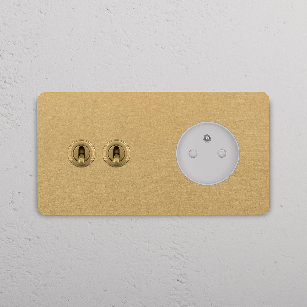 Grove Double 2x Toggle & French/Belgian Type E Socket - Antique Brass | White