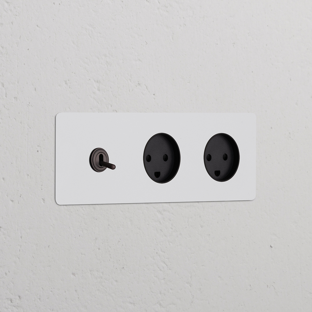 Kew Triple Toggle & 2x Danish Type K Socket - Paintable Bronze | Black