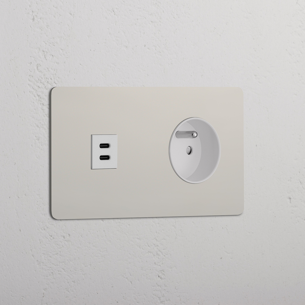 Kew Double USB-C 30W & French/Belgian Type E Socket - Polished Nickel | White