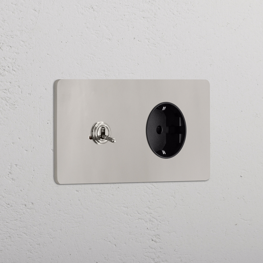 Grove Double Toggle & Schuko Type F Socket - Polished Nickel | Black