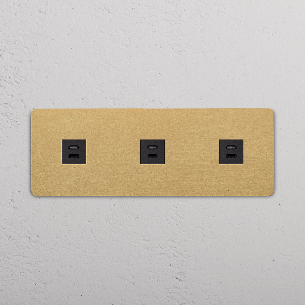 Grove Triple 3x USB-C 30W Socket - Antique Brass | Black