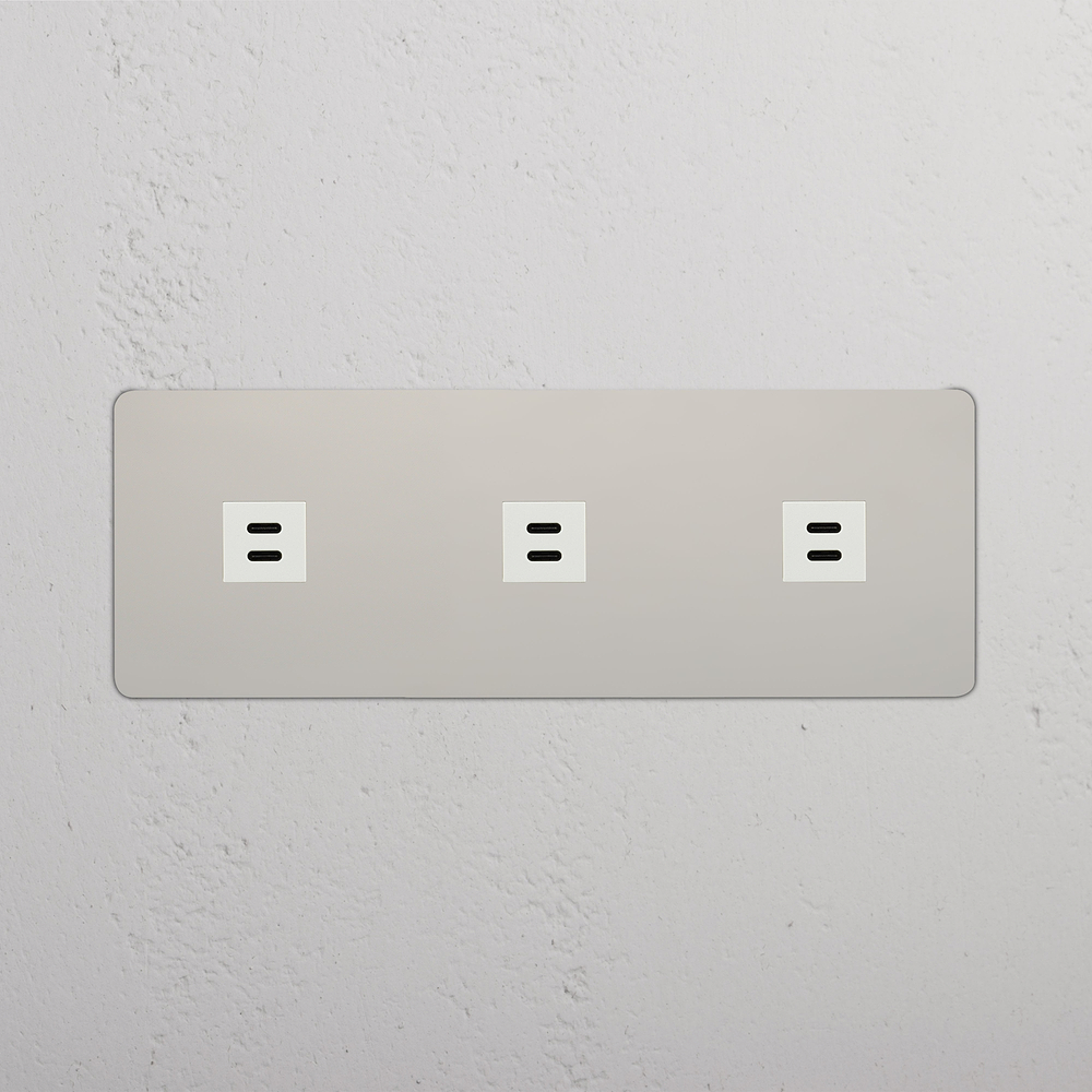 Kew USB-C-Anschluss (30 W) 3x in Dreifachrahmen – Poliertes Nickel | Weiss