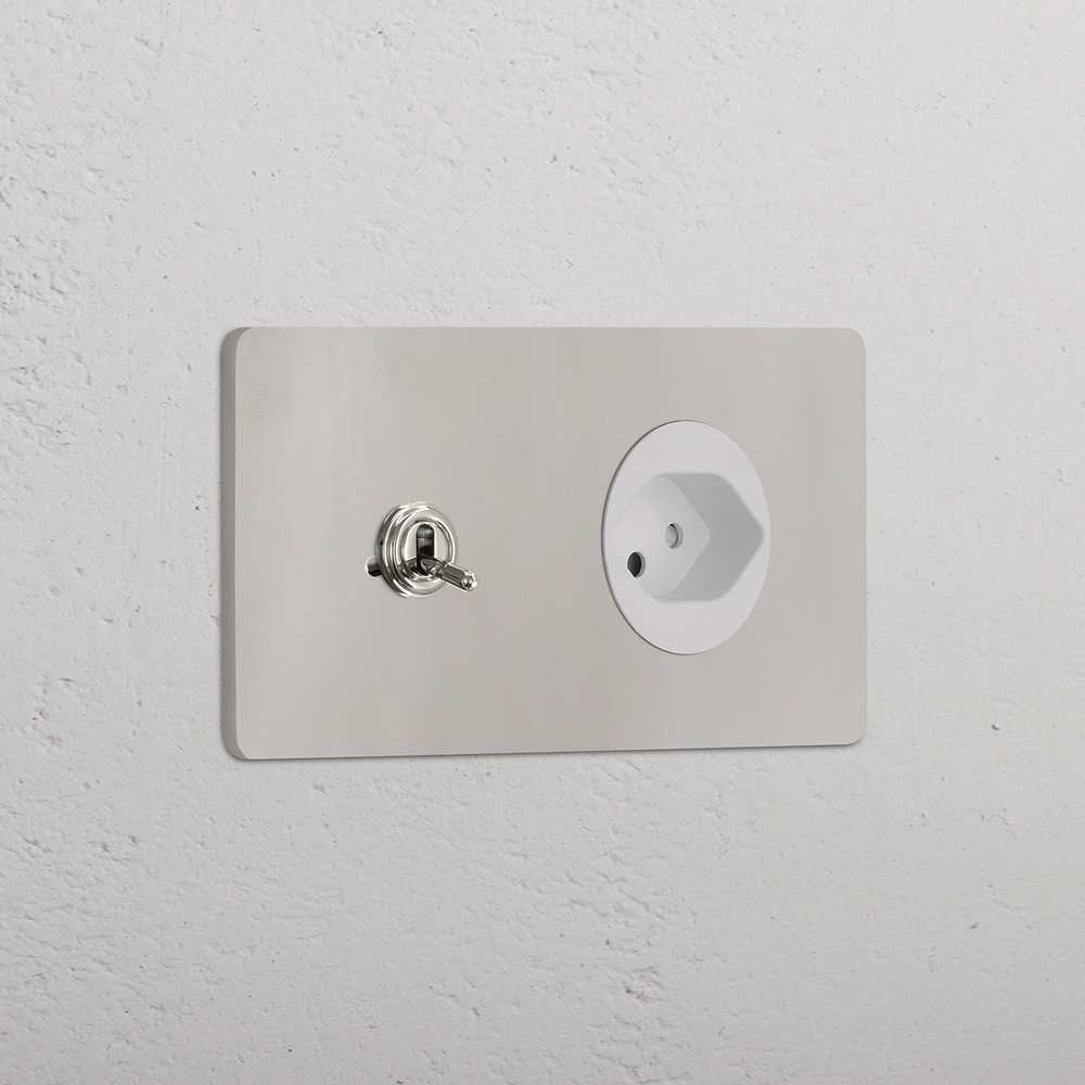 Grove Kipphebel & Schweizer Modul (Typ J) je 1x in Zweifachrahmen – Poliertes Nickel | Weiss