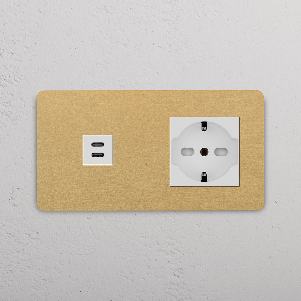 Grove Double USB-C 30W & Schuko/Bipasso Socket - Antique Brass | White