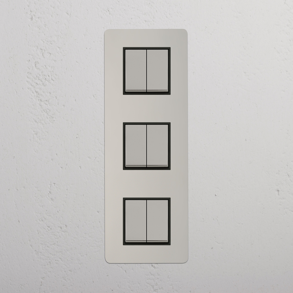 Kew Triple 6x Vertical Rocker Switch - Polished Nickel | Black