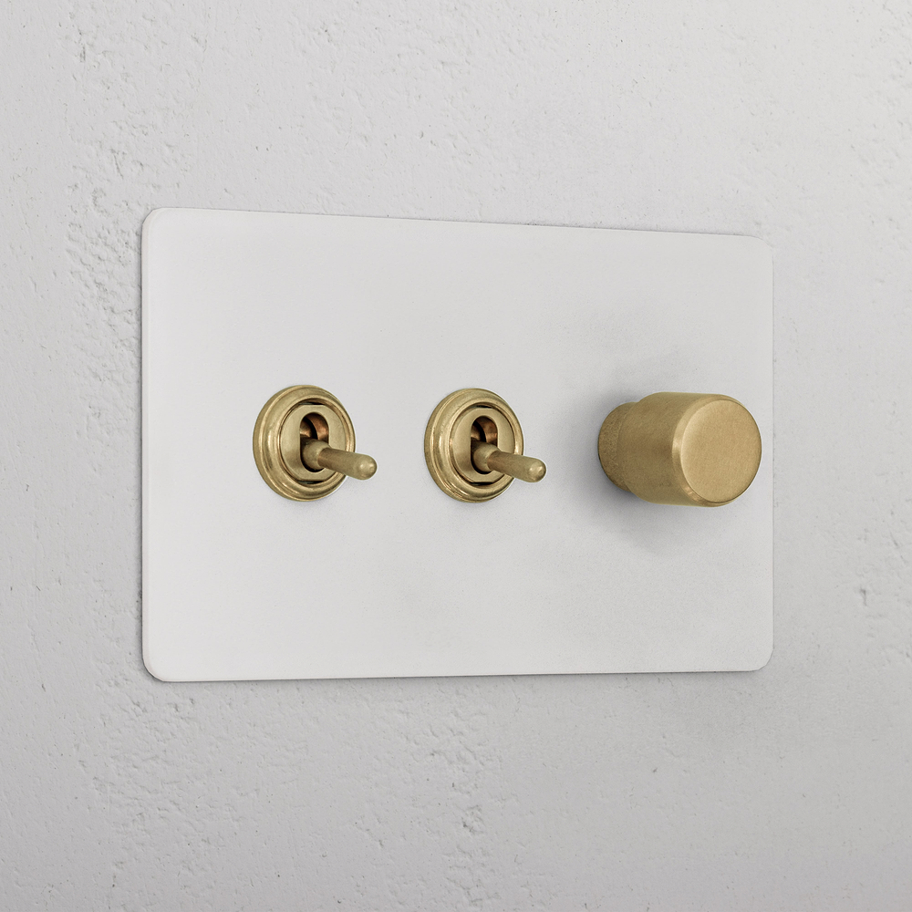 3G 2x Toggle Switch & Dimmer Switch - Paintable Antique Brass