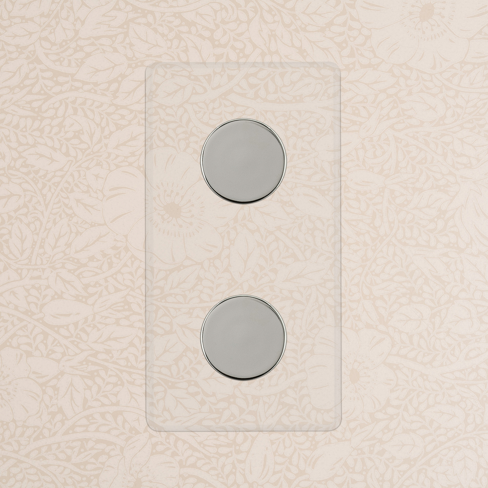 Kew Double 2x Vertical Multiway Dimmer Switch - Clear Polished Nickel