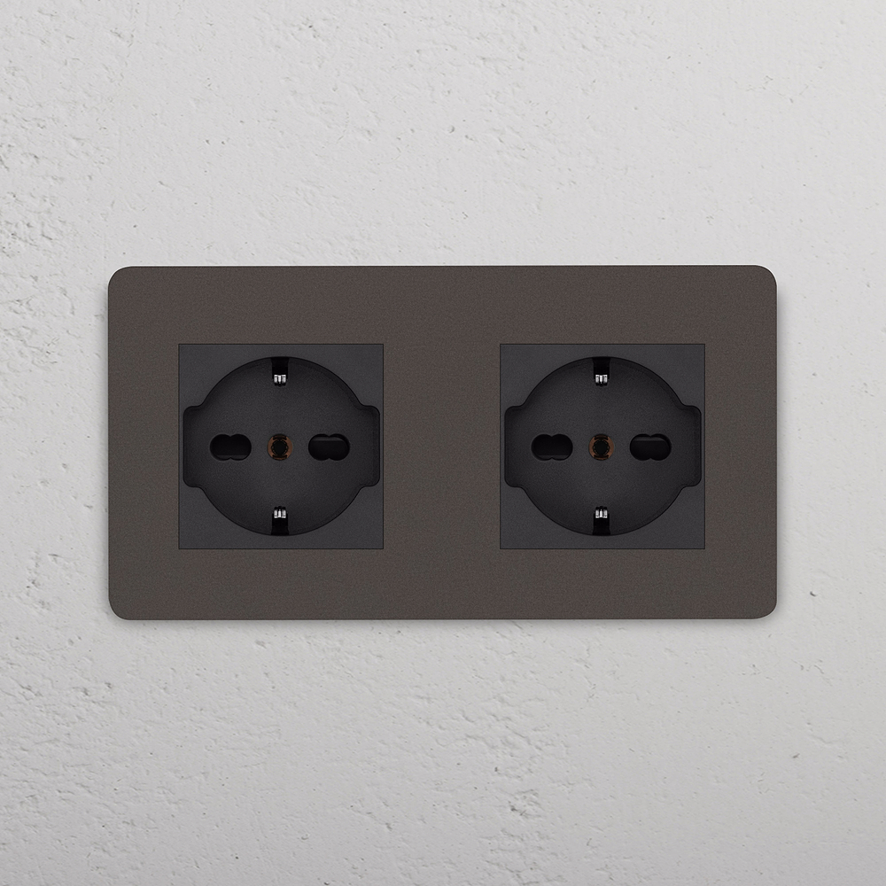 Grove Double 2x Schuko/Bipasso Socket - Bronze | Black