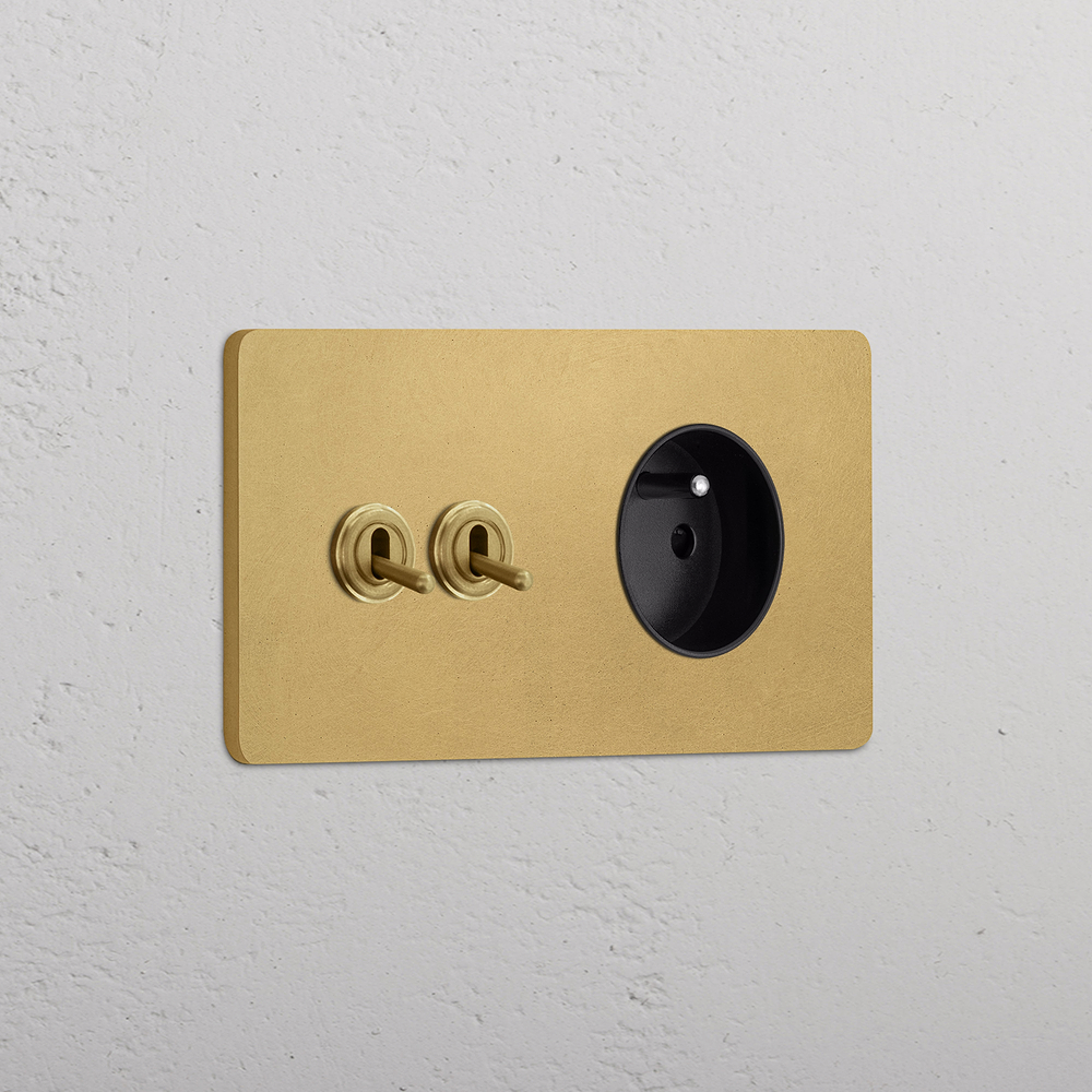 Grove Double 2x Toggle & French/Belgian Type E Socket - Antique Brass | Black