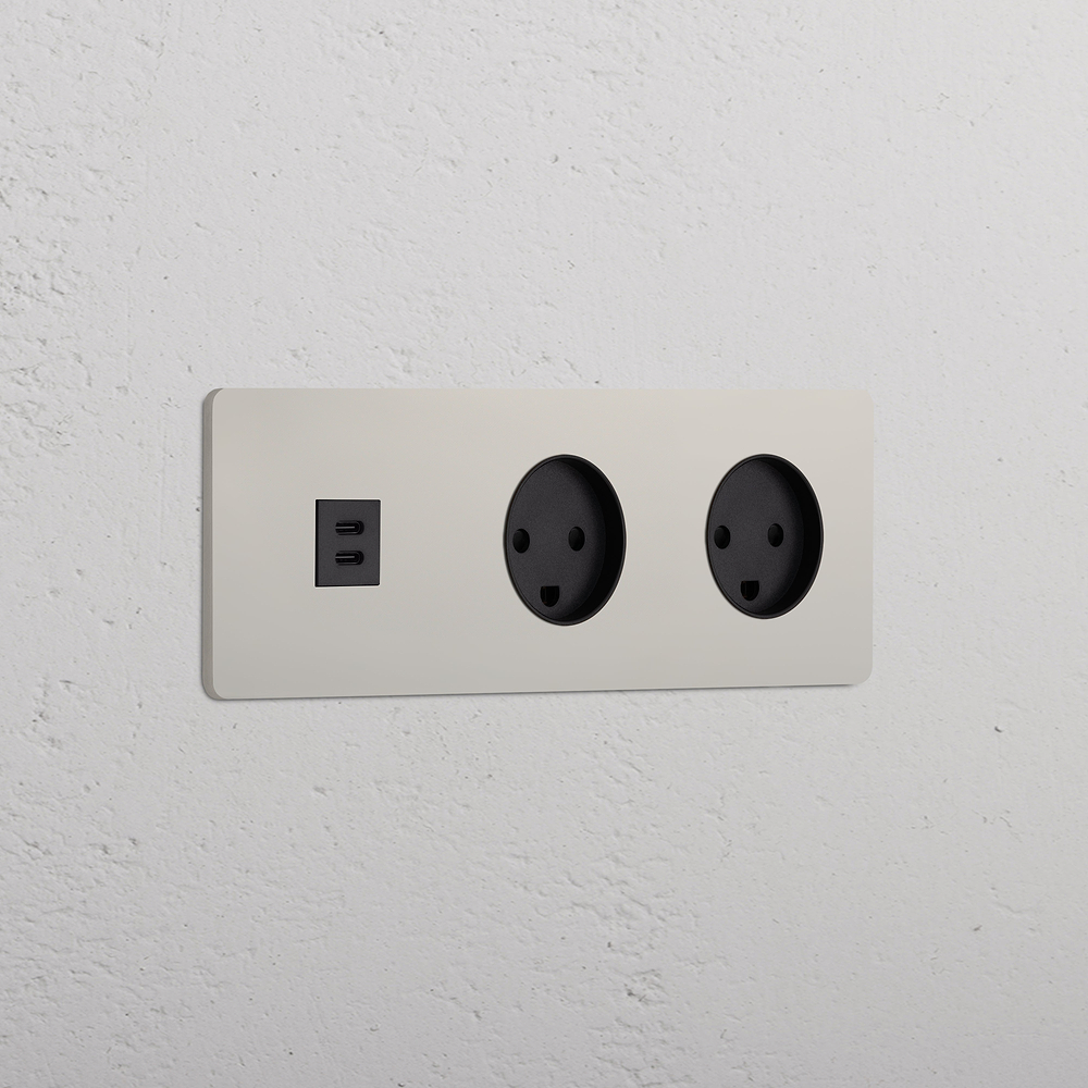 Grove Triple USB-C 30W & 2x Danish Type K Socket - Polished Nickel | Black