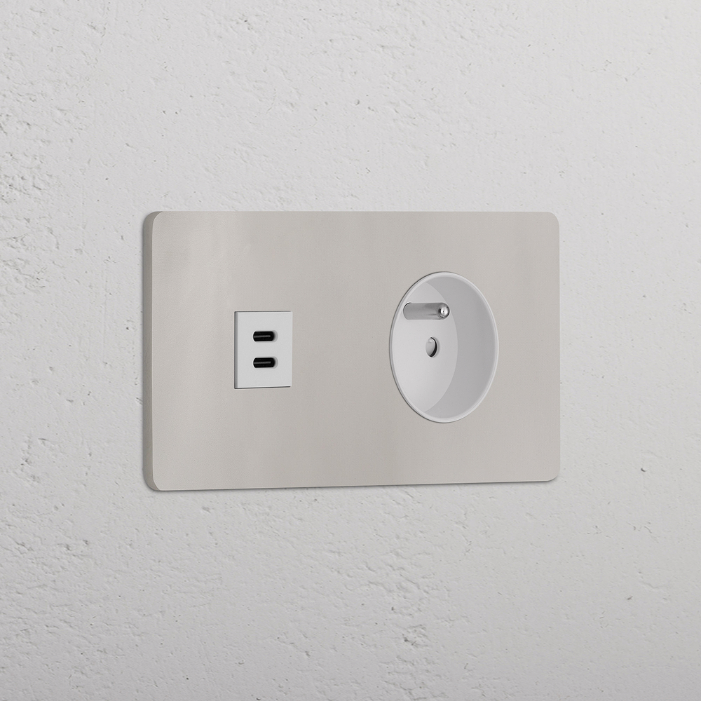 Grove Tomada USB-C 30 W & francesa/belga Tipo E dupla - Níquel Polido | Branco