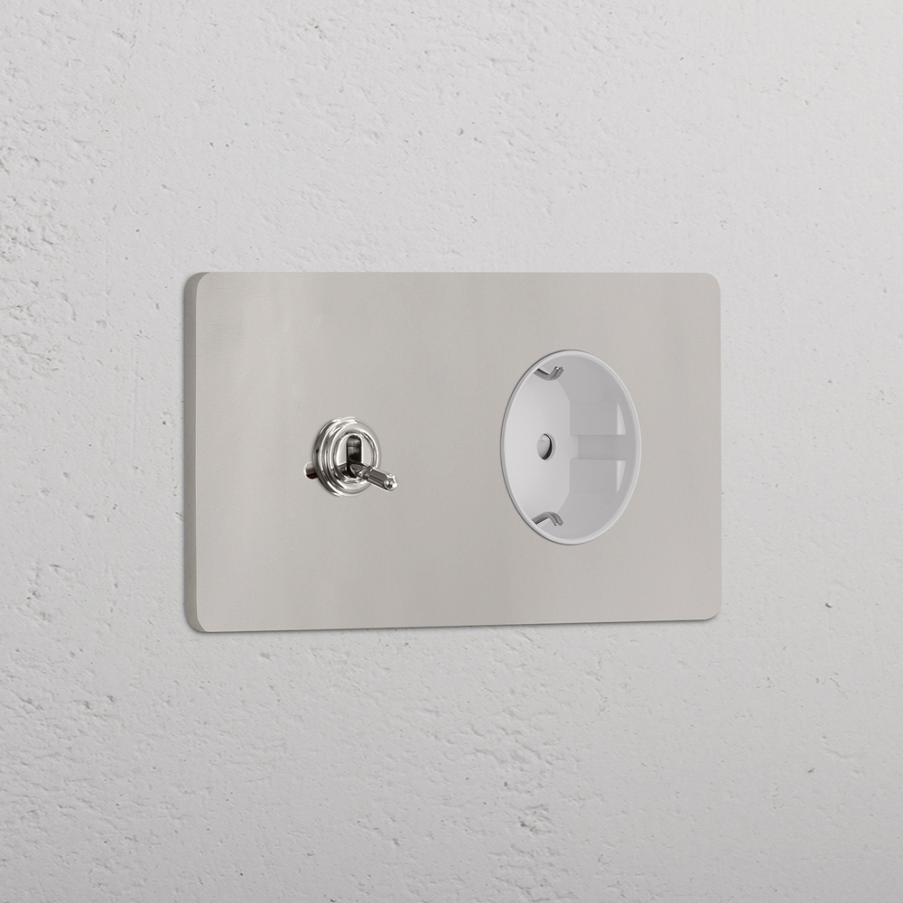 Grove Double Toggle & Schuko Type F Socket - Polished Nickel | White