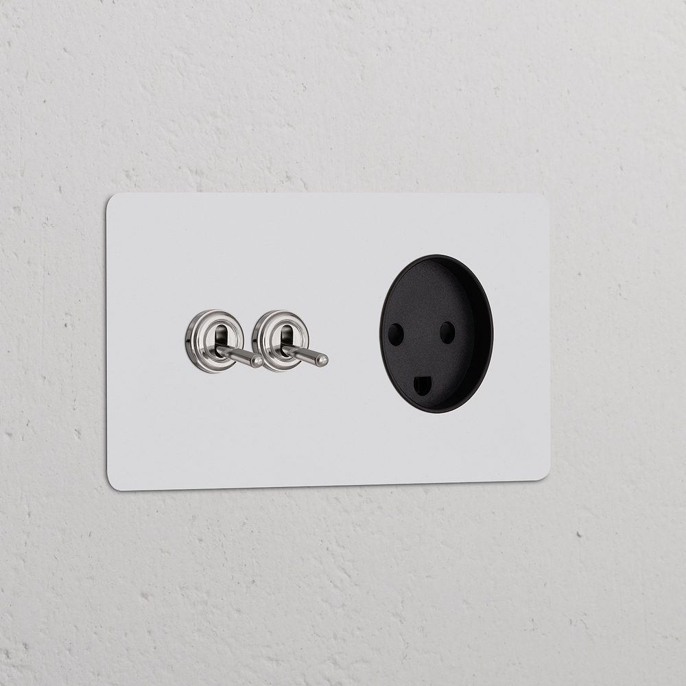 Kew Double 2x Toggle & Danish Type K Socket - Paintable Polished Nickel | Black