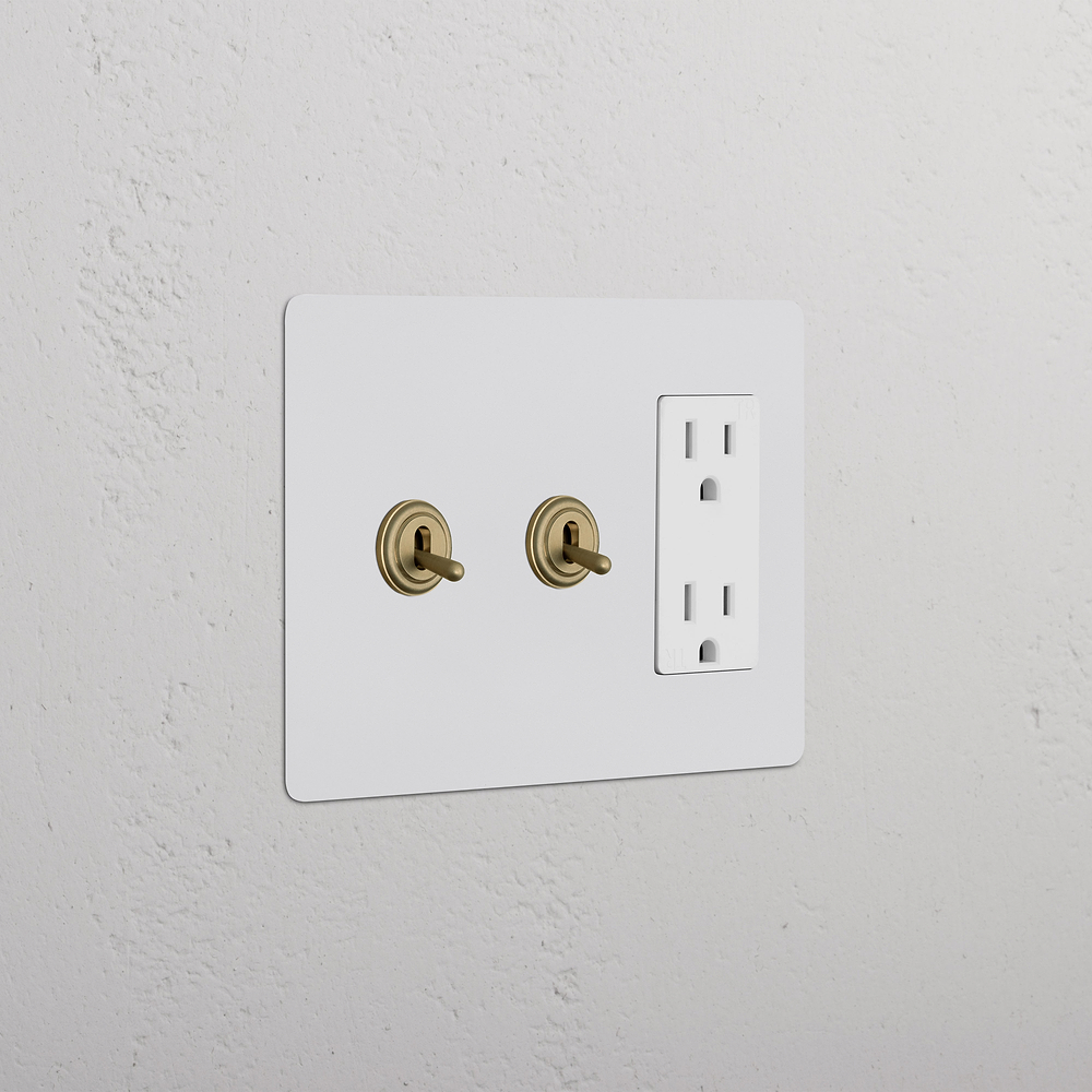 Kew 3G 2x Toggle Switch & Outlet - Paintable Antique Brass White
