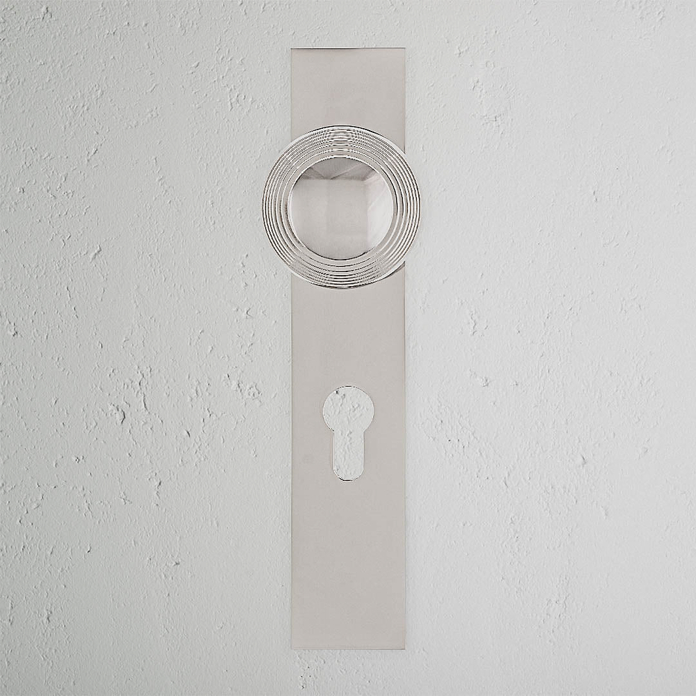 Poplar Long Plate Unsprung Door Knob & Euro Lock – Polished Nickel