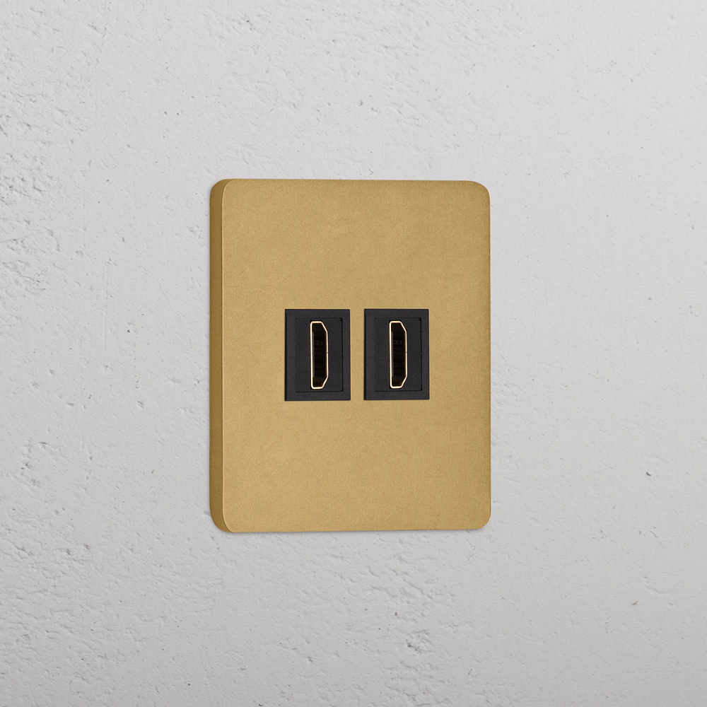 Grove Single 2x HDMI Socket - Antique Brass | Black
