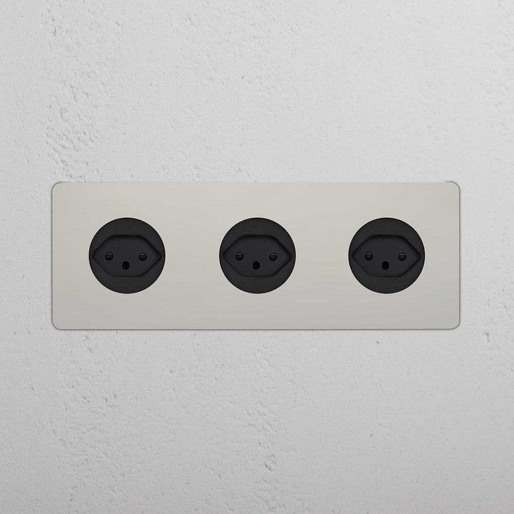 Kew Triple 3x Swiss Type J Socket - Polished Nickel | Black