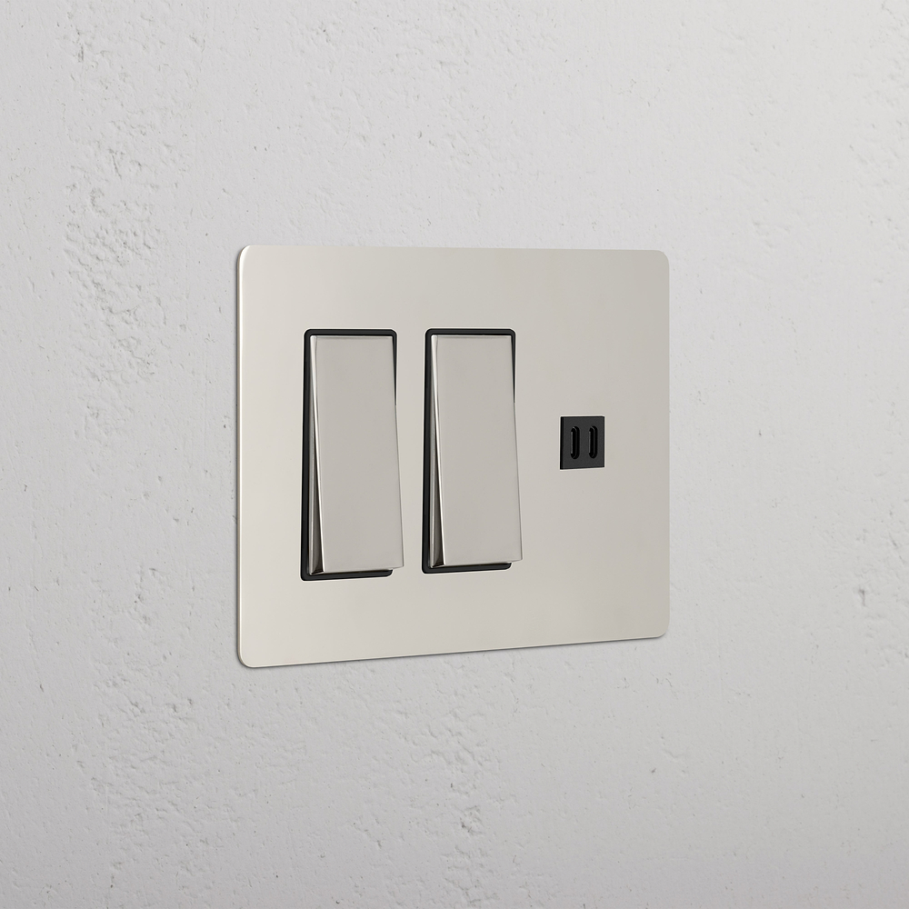 Kew 3G 2x Rocker Switch & Fast Charge USB - Polished Nickel Black