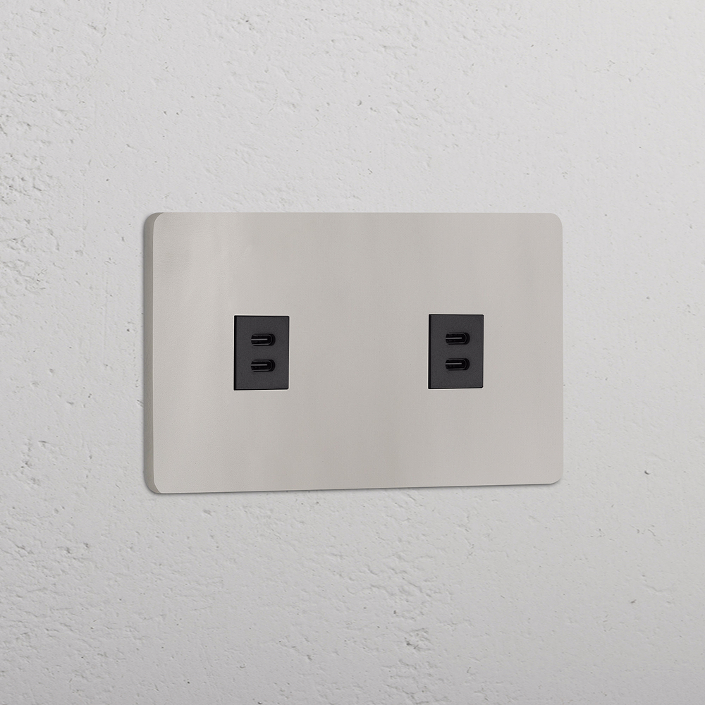 Grove Double 2x USB-C 30W Socket - Polished Nickel | Black