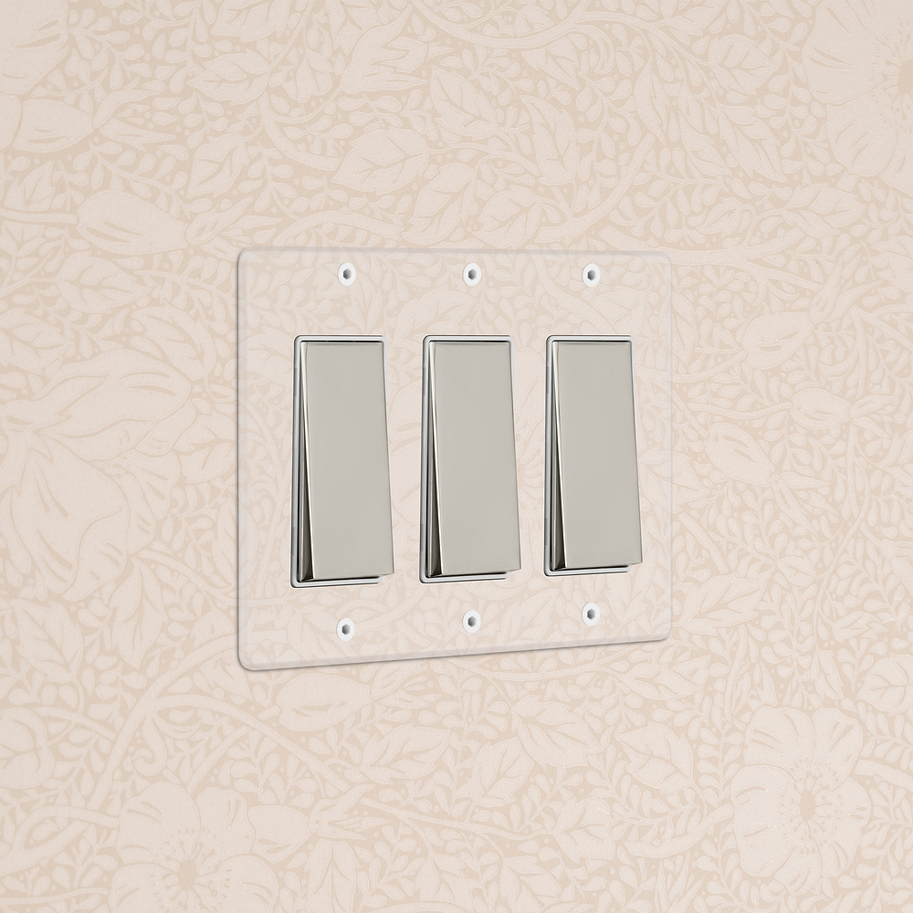Kew 3G Rocker Switch - Clear Polished Nickel White