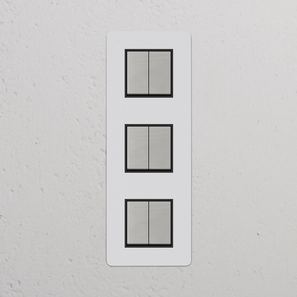 Kew Interrupteur Carré Vertical x6 (Plaque Triple) – Nickel Poli à Peindre | Noir