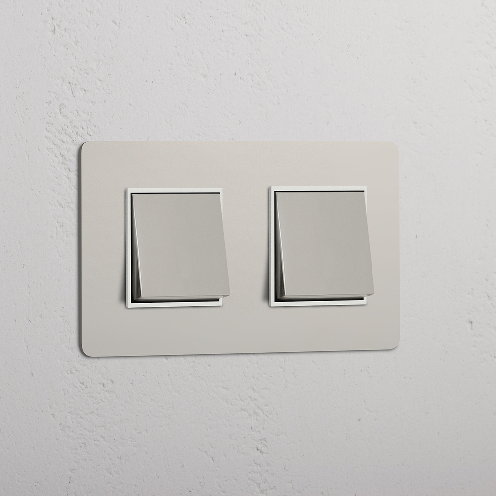 Kew Interrupteur Carré x2 (Plaque Double) - Nickel Poli | Blanc