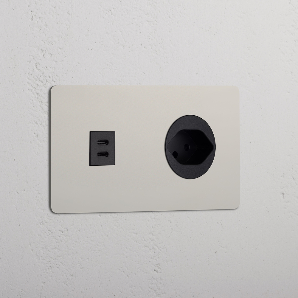 Kew Double USB-C 30W & Swiss Type J Socket - Polished Nickel | Black