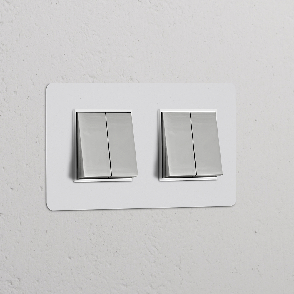 Kew Interrupteur Carré x4 (Plaque Double) – Nickel Poli à Peindre | Blanc