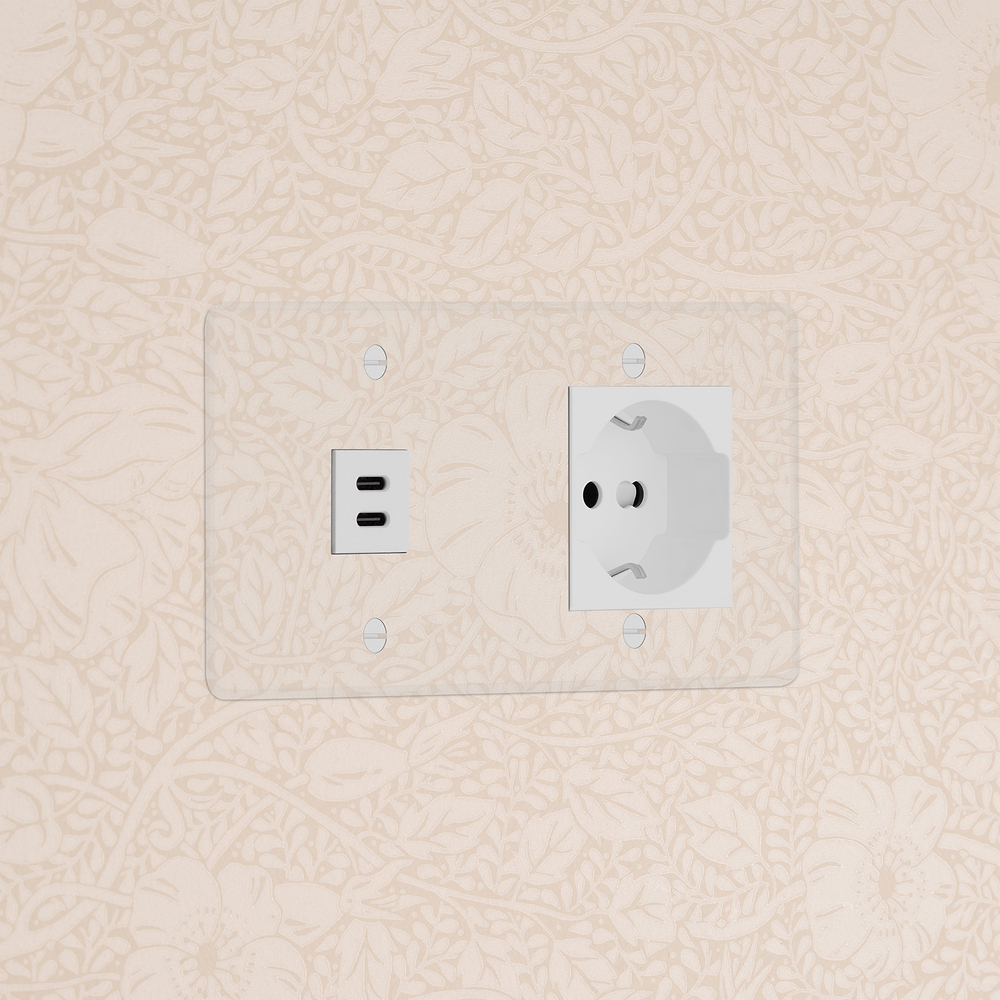 Kew Uttag USB-C 30W & Schuko/Bipasso, Dubbel Platta – Transparenta | Vit