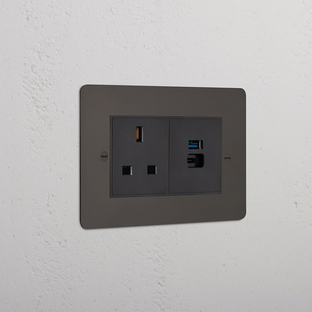 Double 13A & USB-A+C Fast Charge Socket - Bronze | Black