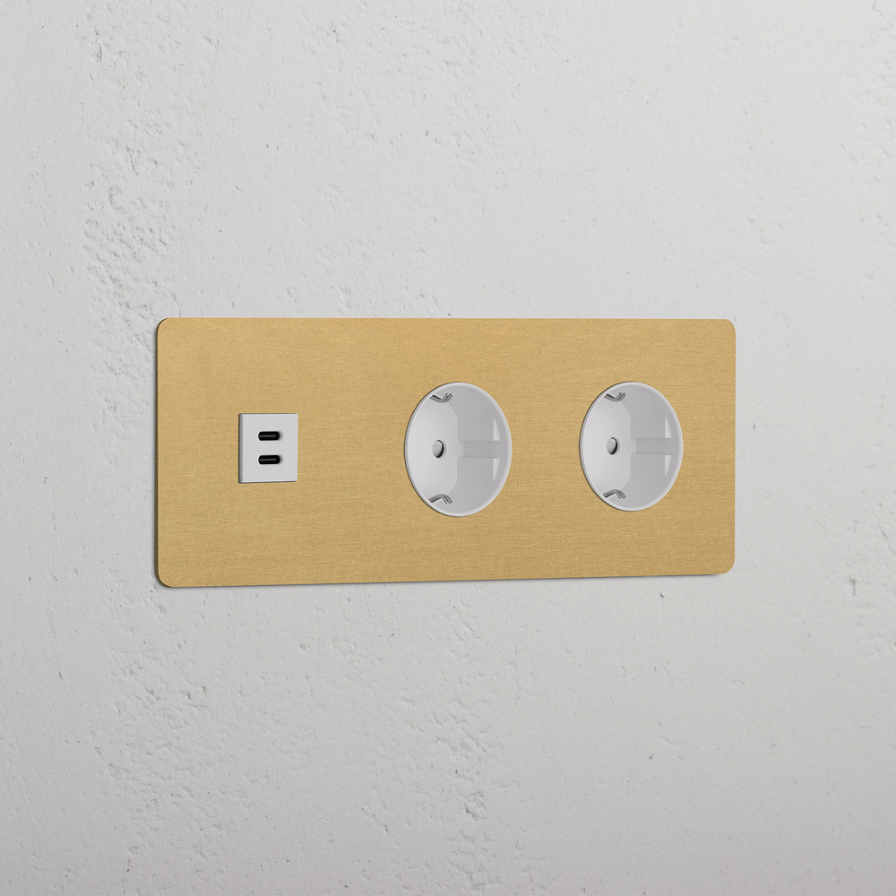 Kew Triple USB-C 30W & 2x Schuko Type F Socket - Antique Brass | White