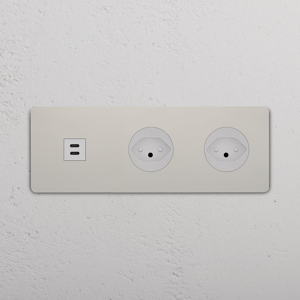 Grove Tomada USB-C 30 W & suíça Tipo J de duas vias tripla - Níquel Polido | Branco