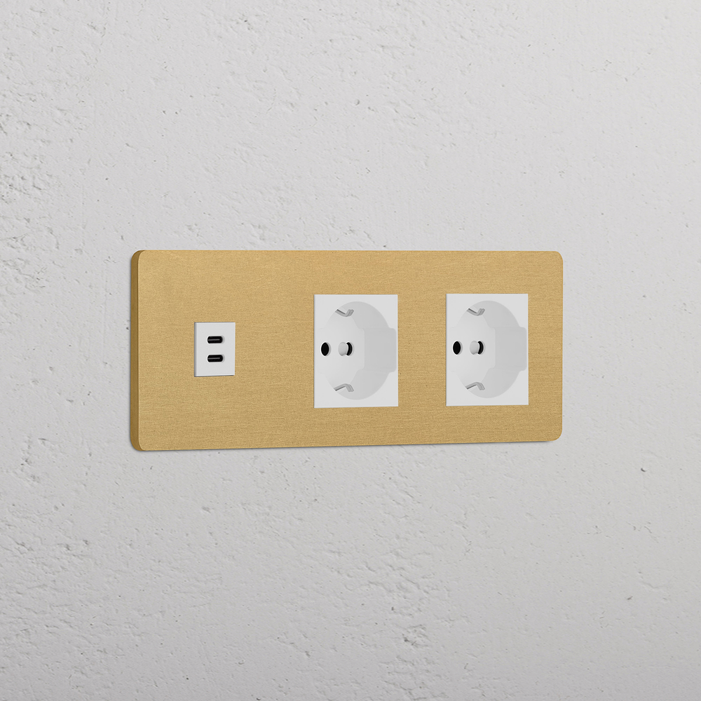 Grove Triple USB-C 30W & 2x Schuko/Bipasso Socket - Antique Brass | White