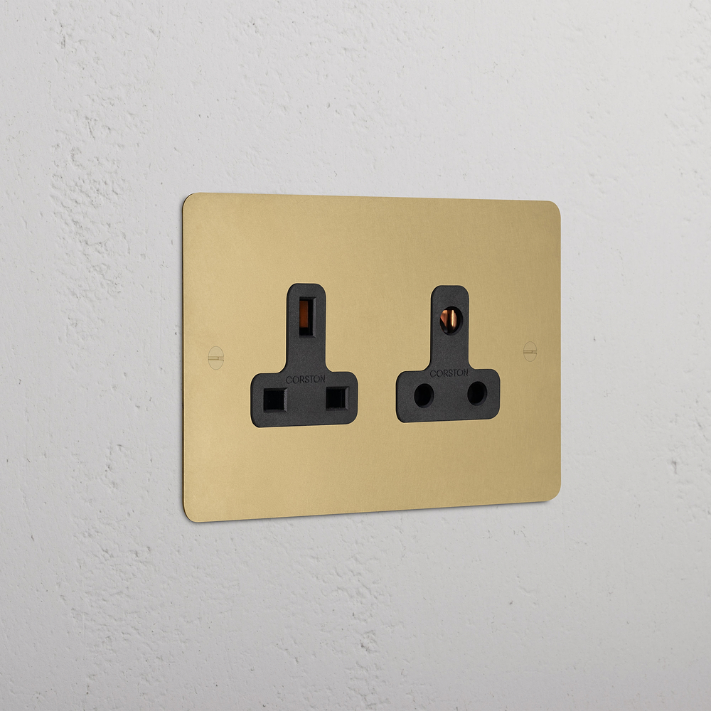 Double 13A & 5A Unswitched Socket - Antique Brass | Black