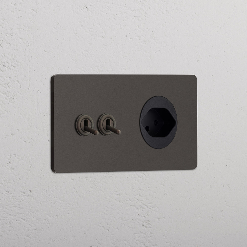 Grove Interruptor de alavanca de duas vias & tomada suíça Tipo J duplo - Bronze | Preto