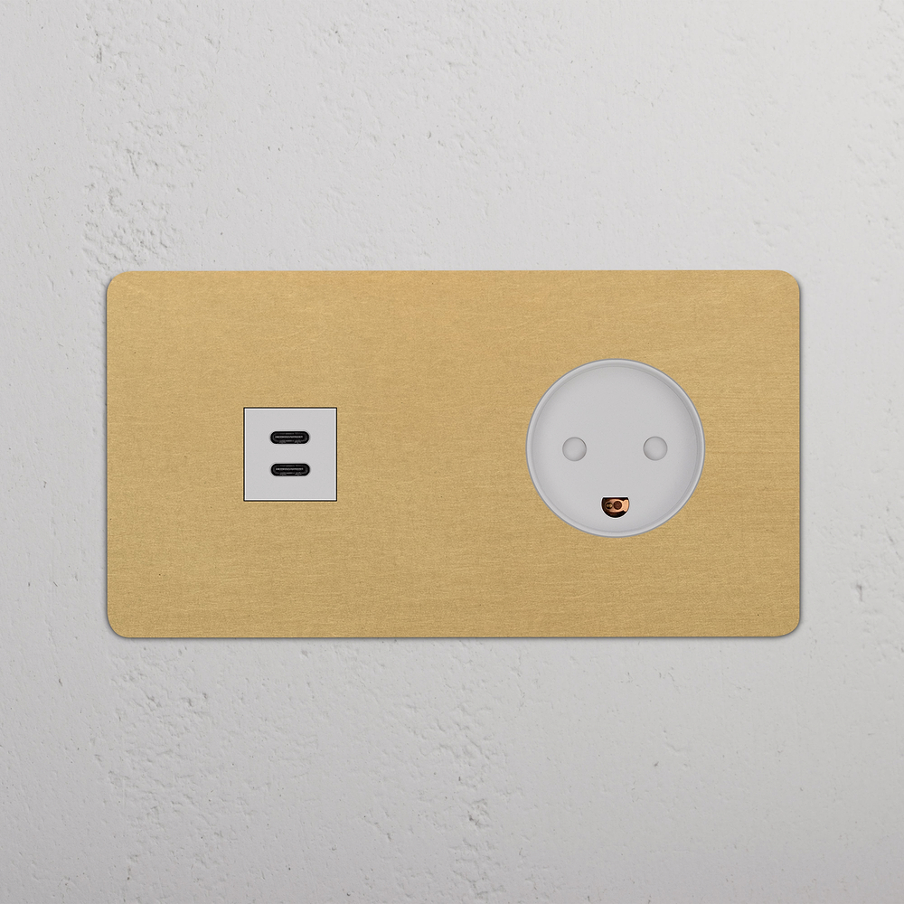 Kew Double USB-C 30W & Danish Type K Socket - Antique Brass | White