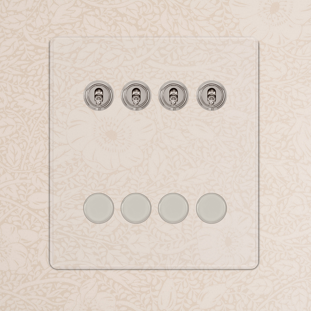 8G 4x Toggle Switch & 4x Dimmer Switch - Clear Polished Nickel