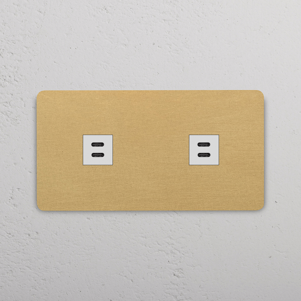 Grove Double 2x USB-C 30W Socket - Antique Brass | White