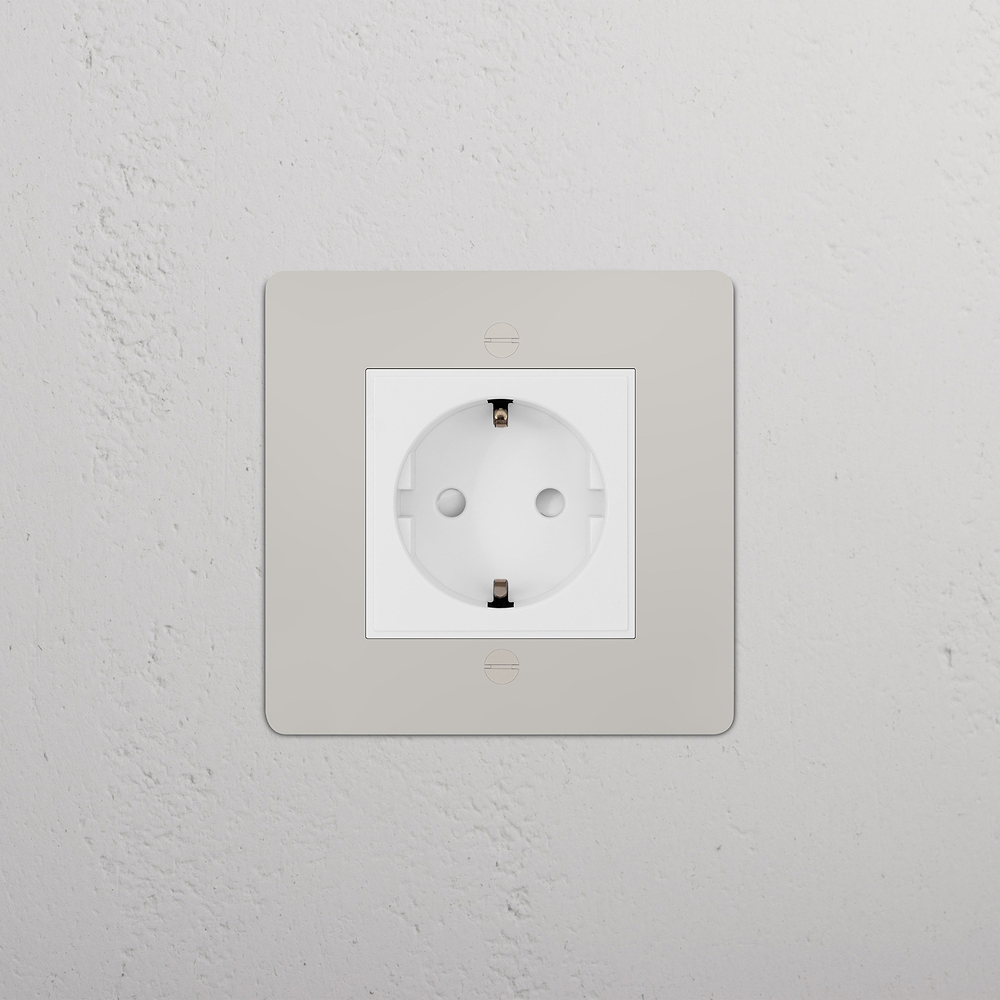Single Schuko Socket - Polished Nickel | White