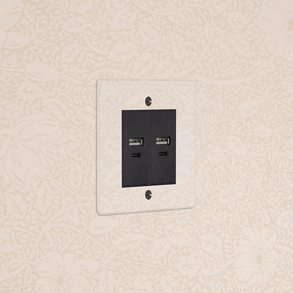 Single 2x USB-A+C Socket - Clear | Black
