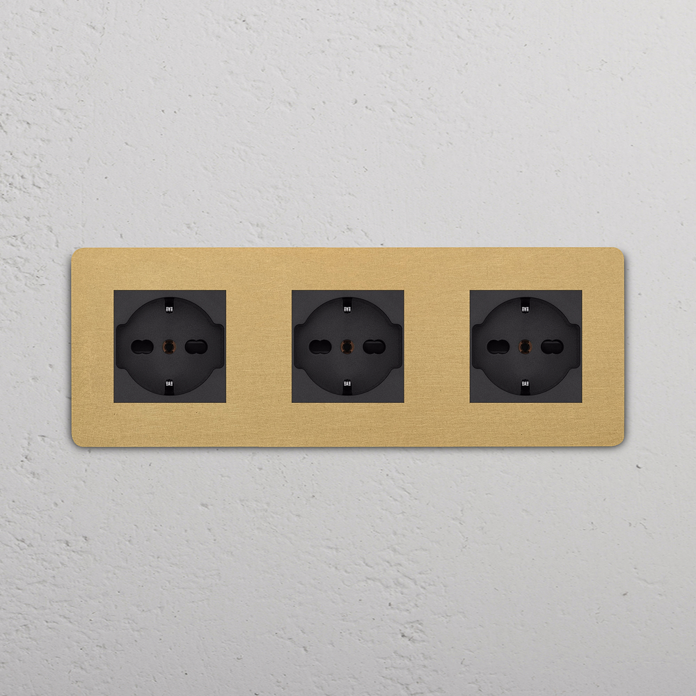 Grove Triple 3x Schuko/Bipasso Socket - Antique Brass | Black
