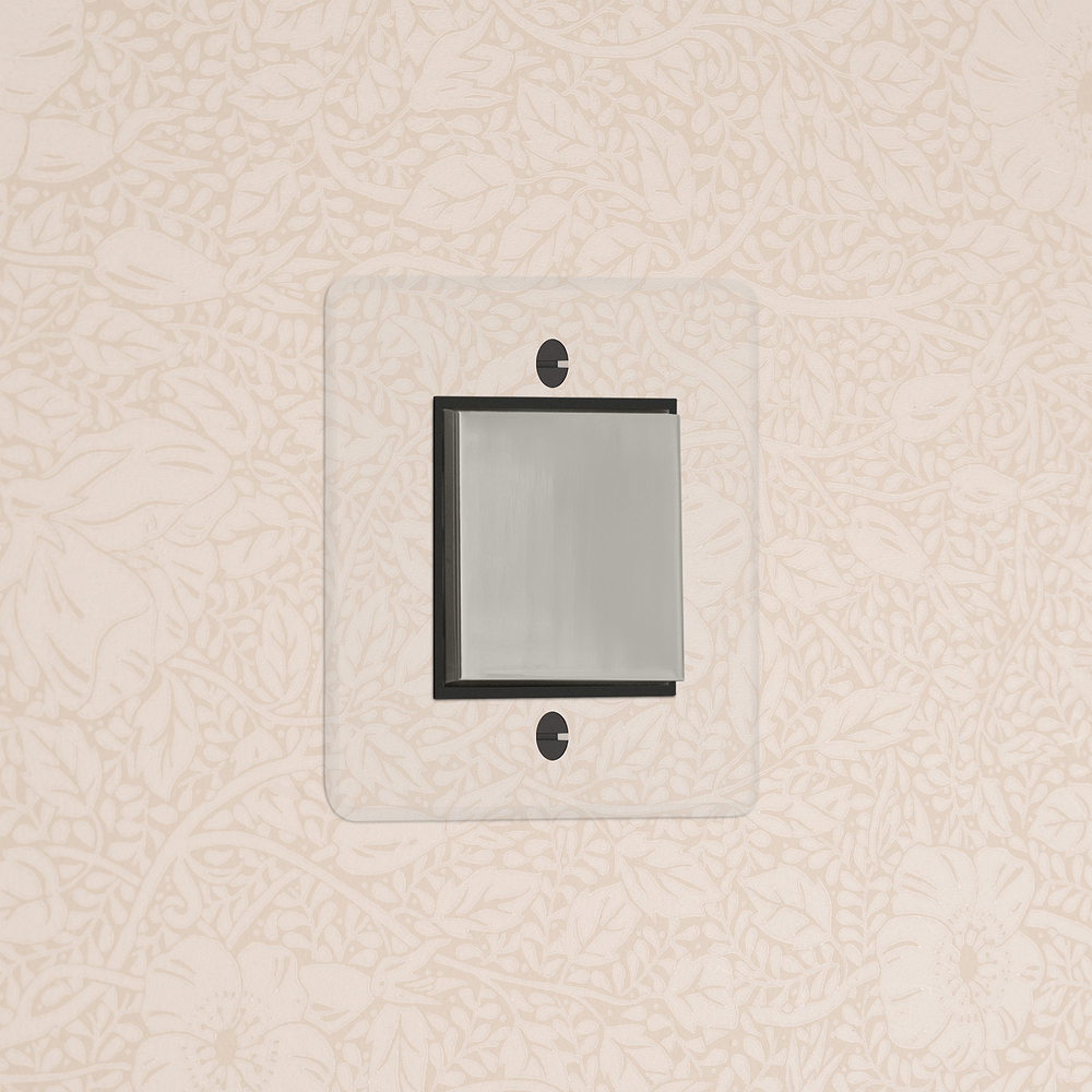 Kew Interrupteur Carré 3 Positions (Plaque Simple) – Nickel Poli à Transparence | Noir